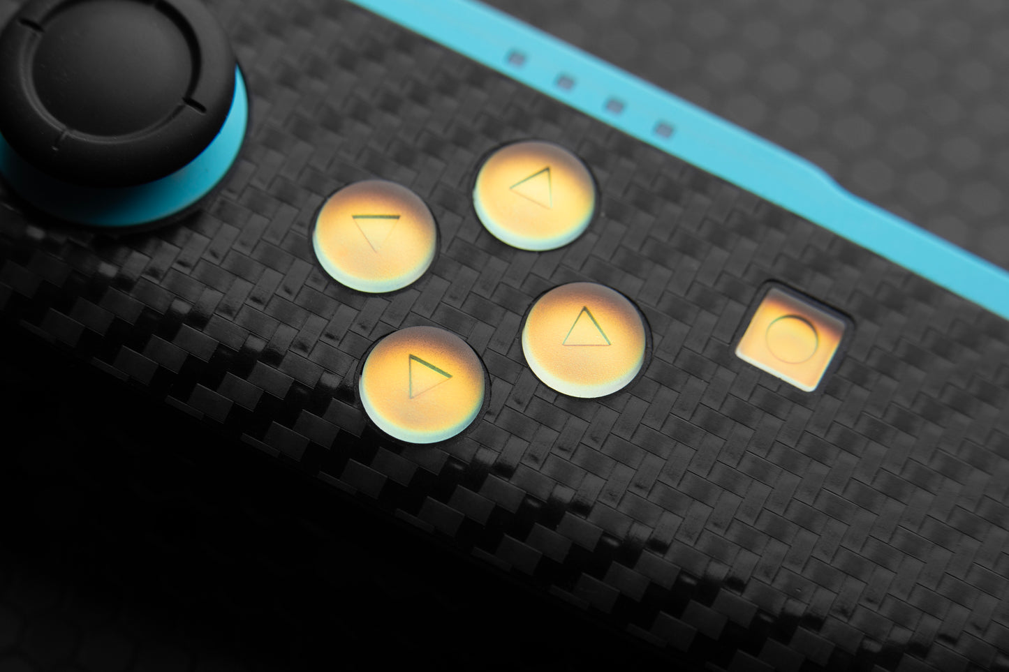 Close up of holographic buttons installed on joycon 2